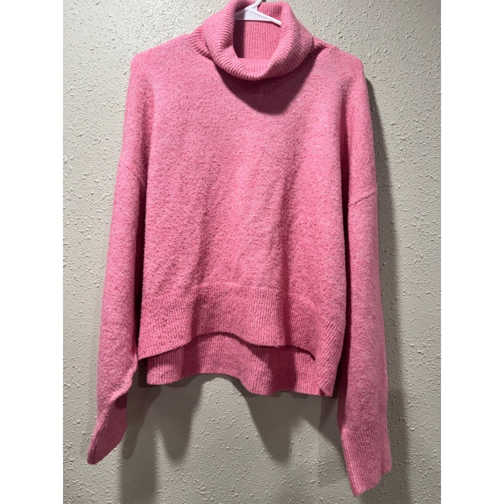 HM Pink Knit‎ Turtleneck Sweater Womens Medium Oversized Roll Neck Pullover